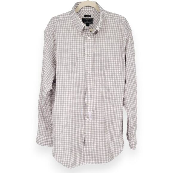 NWOT JOS A. BANK Reserve Mens Dress Shirt Tailored Fit No Iron Brown Plaid 17 35 - Picture 1 of 4